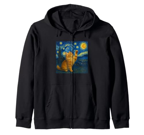 Sternennacht Katze Van Gogh Geschenk Maine Coon Katzen Mama Kapuzenjacke von Funny Black Cat Starry Night Van Gogh Cat Lovers