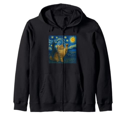 Sternennacht Katze Van Gogh Geschenk Maine Coon Katzen Mama Kapuzenjacke von Funny Black Cat Starry Night Van Gogh Cat Lovers