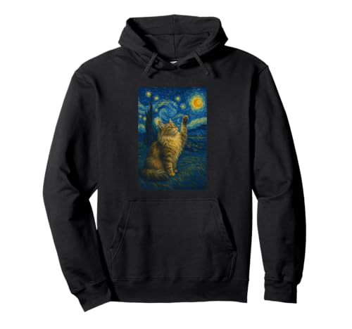 Sternennacht Katze Van Gogh Geschenk Maine Coon Katzen Mama Pullover Hoodie von Funny Black Cat Starry Night Van Gogh Cat Lovers