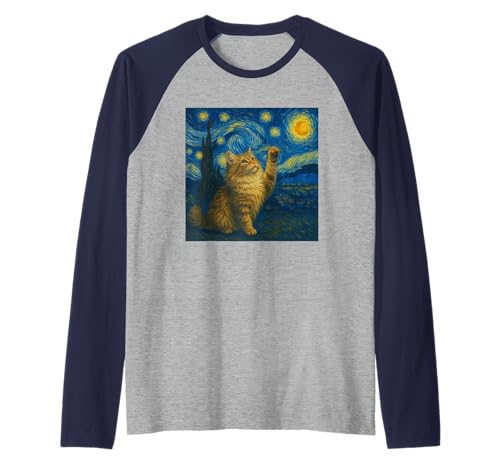Sternennacht Katze Van Gogh Geschenk Maine Coon Katzen Mama Raglan von Funny Black Cat Starry Night Van Gogh Cat Lovers