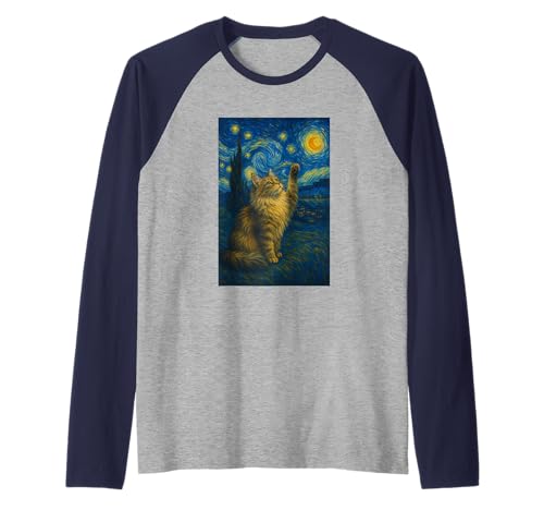 Sternennacht Katze Van Gogh Geschenk Maine Coon Katzen Mama Raglan von Funny Black Cat Starry Night Van Gogh Cat Lovers
