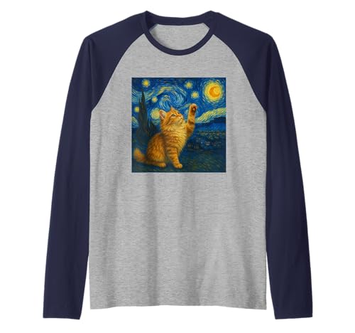 Sternennacht Katze Van Gogh Geschenk Maine Coon Katzen Mama Raglan von Funny Black Cat Starry Night Van Gogh Cat Lovers