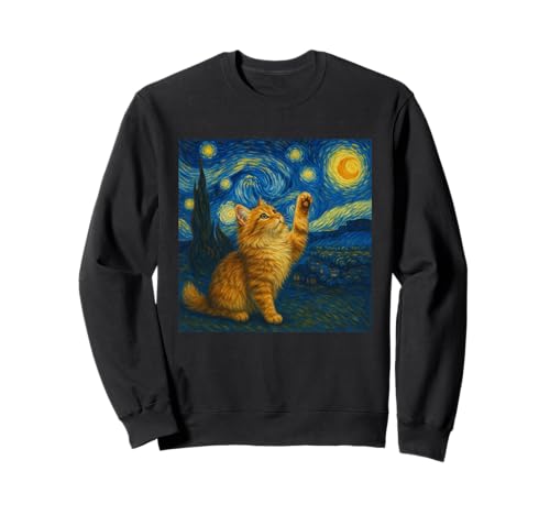 Sternennacht Katze Van Gogh Geschenk Maine Coon Katzen Mama Sweatshirt von Funny Black Cat Starry Night Van Gogh Cat Lovers