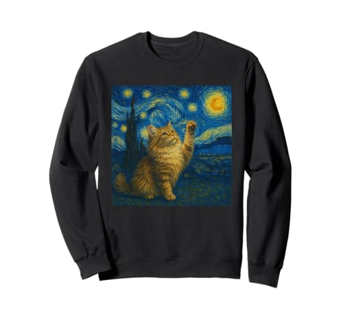 Sternennacht Katze Van Gogh Geschenk Maine Coon Katzen Mama Sweatshirt von Funny Black Cat Starry Night Van Gogh Cat Lovers