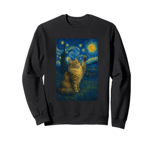 Sternennacht Katze Van Gogh Geschenk Maine Coon Katzen Mama Sweatshirt von Funny Black Cat Starry Night Van Gogh Cat Lovers
