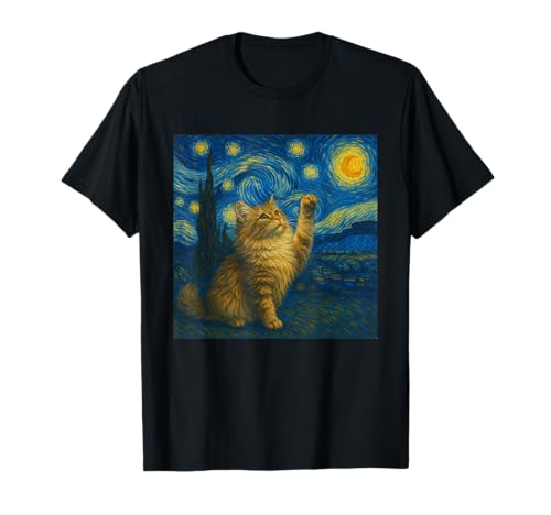 Sternennacht Katze Van Gogh Geschenk Maine Coon Katzen Mama T-Shirt von Funny Black Cat Starry Night Van Gogh Cat Lovers