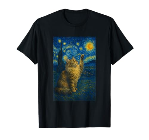 Sternennacht Katze Van Gogh Geschenk Maine Coon Katzen Mama T-Shirt von Funny Black Cat Starry Night Van Gogh Cat Lovers