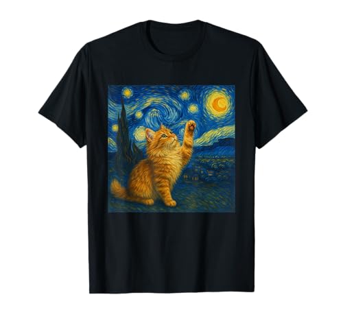 Sternennacht Katze Van Gogh Geschenk Maine Coon Katzen Mama T-Shirt von Funny Black Cat Starry Night Van Gogh Cat Lovers
