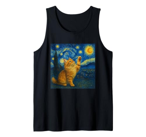 Sternennacht Katze Van Gogh Geschenk Maine Coon Katzen Mama Tank Top von Funny Black Cat Starry Night Van Gogh Cat Lovers