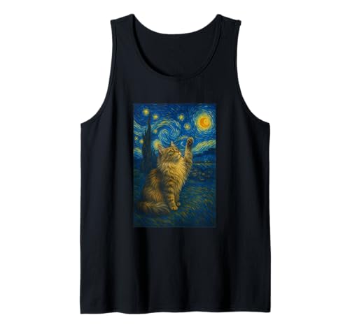 Sternennacht Katze Van Gogh Geschenk Maine Coon Katzen Mama Tank Top von Funny Black Cat Starry Night Van Gogh Cat Lovers