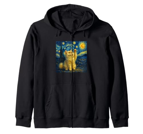 Sternennacht Katze Van Gogh Geschenk Perserkatze Katzen Mama Kapuzenjacke von Funny Black Cat Starry Night Van Gogh Cat Lovers