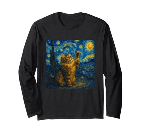 Sternennacht Katze Van Gogh Geschenk Perserkatze Katzen Mama Langarmshirt von Funny Black Cat Starry Night Van Gogh Cat Lovers