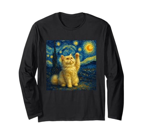 Sternennacht Katze Van Gogh Geschenk Perserkatze Katzen Mama Langarmshirt von Funny Black Cat Starry Night Van Gogh Cat Lovers