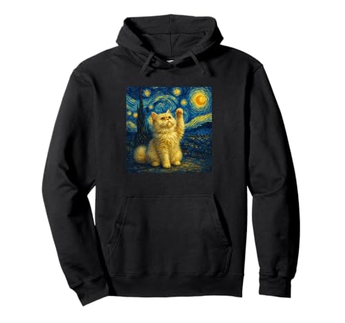 Sternennacht Katze Van Gogh Geschenk Perserkatze Katzen Mama Pullover Hoodie von Funny Black Cat Starry Night Van Gogh Cat Lovers