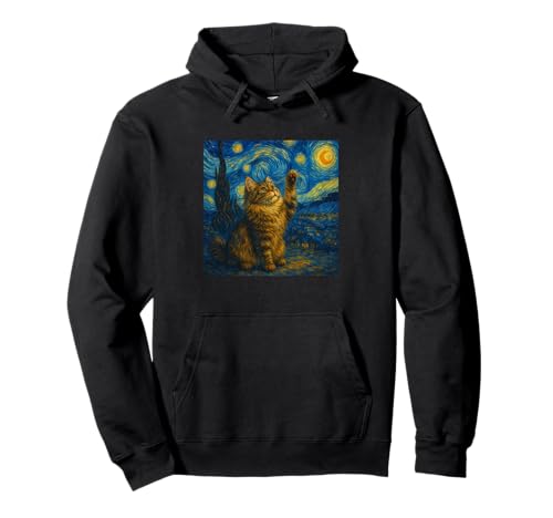 Sternennacht Katze Van Gogh Geschenk Perserkatze Katzen Mama Pullover Hoodie von Funny Black Cat Starry Night Van Gogh Cat Lovers