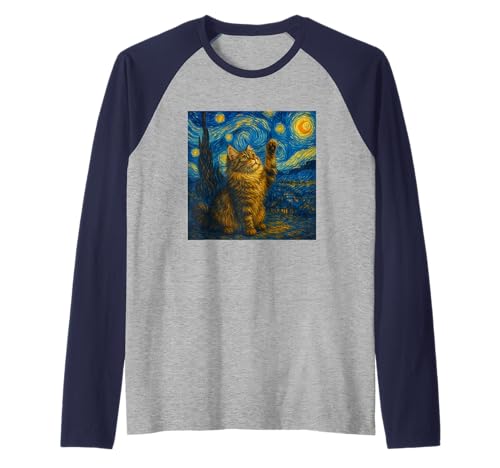 Sternennacht Katze Van Gogh Geschenk Perserkatze Katzen Mama Raglan von Funny Black Cat Starry Night Van Gogh Cat Lovers