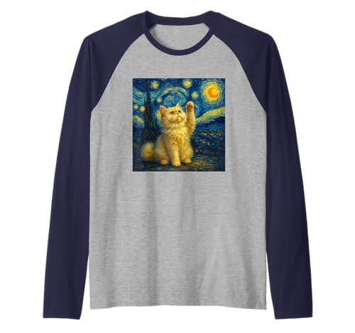 Sternennacht Katze Van Gogh Geschenk Perserkatze Katzen Mama Raglan von Funny Black Cat Starry Night Van Gogh Cat Lovers