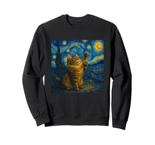 Sternennacht Katze Van Gogh Geschenk Perserkatze Katzen Mama Sweatshirt von Funny Black Cat Starry Night Van Gogh Cat Lovers