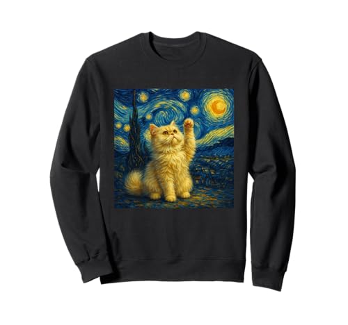 Sternennacht Katze Van Gogh Geschenk Perserkatze Katzen Mama Sweatshirt von Funny Black Cat Starry Night Van Gogh Cat Lovers