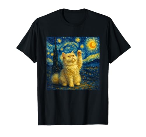 Sternennacht Katze Van Gogh Geschenk Perserkatze Katzen Mama T-Shirt von Funny Black Cat Starry Night Van Gogh Cat Lovers