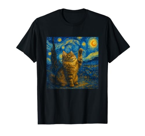Sternennacht Katze Van Gogh Geschenk Perserkatze Katzen Mama T-Shirt von Funny Black Cat Starry Night Van Gogh Cat Lovers