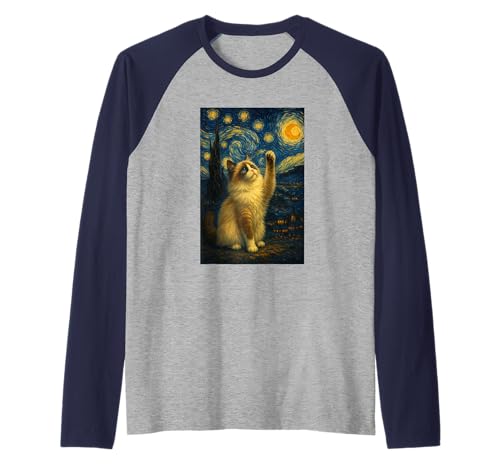Sternennacht Katze Van Gogh Geschenk Ragdoll Katzen Mama Raglan von Funny Black Cat Starry Night Van Gogh Cat Lovers