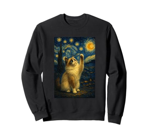 Sternennacht Katze Van Gogh Geschenk Ragdoll Katzen Mama Sweatshirt von Funny Black Cat Starry Night Van Gogh Cat Lovers