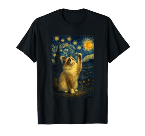 Sternennacht Katze Van Gogh Geschenk Ragdoll Katzen Mama T-Shirt von Funny Black Cat Starry Night Van Gogh Cat Lovers