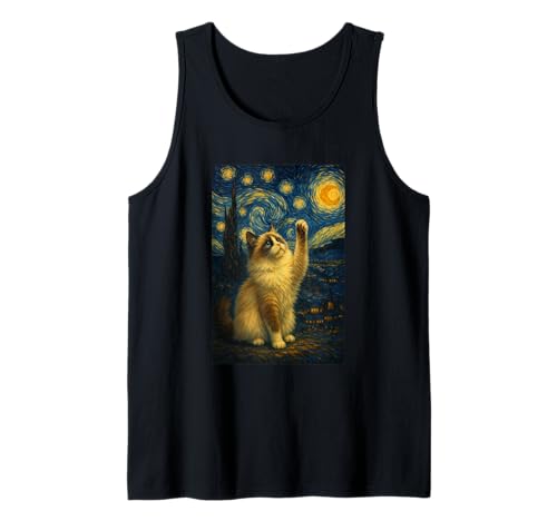 Sternennacht Katze Van Gogh Geschenk Ragdoll Katzen Mama Tank Top von Funny Black Cat Starry Night Van Gogh Cat Lovers