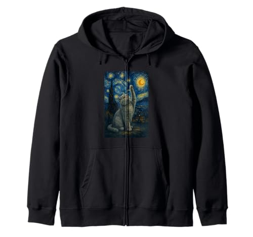 Sternennacht Katze Van Gogh Geschenk Scottish Fold Mama Kapuzenjacke von Funny Black Cat Starry Night Van Gogh Cat Lovers