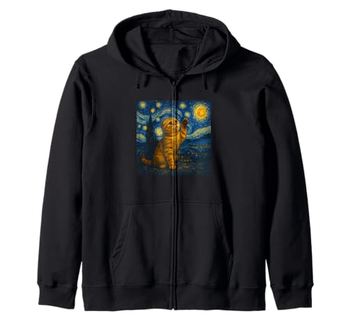 Sternennacht Katze Van Gogh Geschenk Scottish Fold Mama Kapuzenjacke von Funny Black Cat Starry Night Van Gogh Cat Lovers