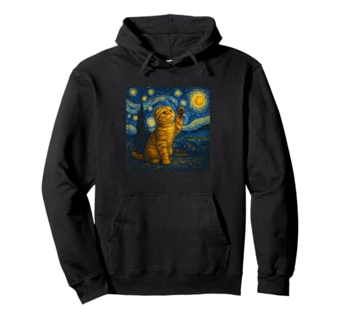 Sternennacht Katze Van Gogh Geschenk Scottish Fold Mama Pullover Hoodie von Funny Black Cat Starry Night Van Gogh Cat Lovers