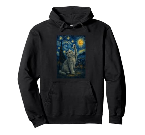 Sternennacht Katze Van Gogh Geschenk Scottish Fold Mama Pullover Hoodie von Funny Black Cat Starry Night Van Gogh Cat Lovers