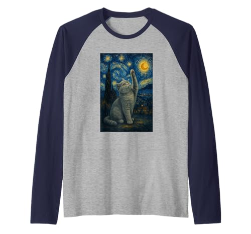 Sternennacht Katze Van Gogh Geschenk Scottish Fold Mama Raglan von Funny Black Cat Starry Night Van Gogh Cat Lovers