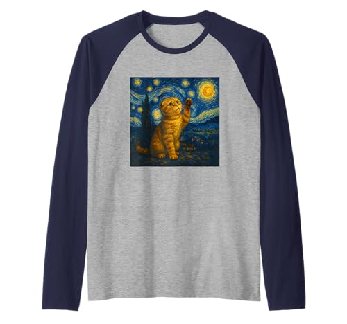 Sternennacht Katze Van Gogh Geschenk Scottish Fold Mama Raglan von Funny Black Cat Starry Night Van Gogh Cat Lovers