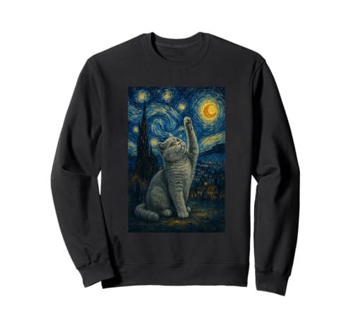 Sternennacht Katze Van Gogh Geschenk Scottish Fold Mama Sweatshirt von Funny Black Cat Starry Night Van Gogh Cat Lovers