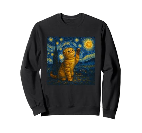 Sternennacht Katze Van Gogh Geschenk Scottish Fold Mama Sweatshirt von Funny Black Cat Starry Night Van Gogh Cat Lovers