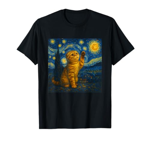 Sternennacht Katze Van Gogh Geschenk Scottish Fold Mama T-Shirt von Funny Black Cat Starry Night Van Gogh Cat Lovers