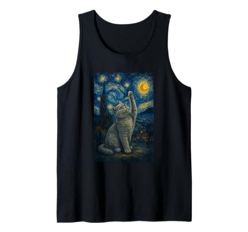 Sternennacht Katze Van Gogh Geschenk Scottish Fold Mama Tank Top von Funny Black Cat Starry Night Van Gogh Cat Lovers