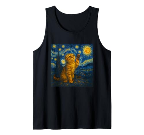 Sternennacht Katze Van Gogh Geschenk Scottish Fold Mama Tank Top von Funny Black Cat Starry Night Van Gogh Cat Lovers