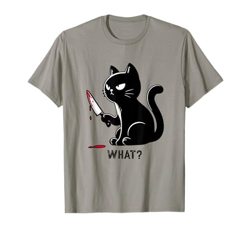 Lustige schwarze Katze What? Katze hält ein Messer Männer Frauen T-Shirt Lustige schwarze Katze What? Katze hält ein Messer Männer Frauen T-Shirt von Funny Black Cat What?