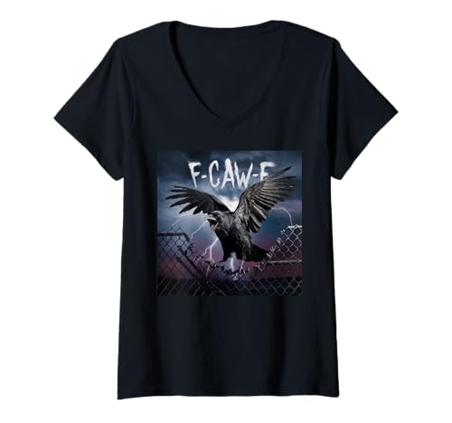 Damen F-Caw-F T-Shirt mit V-Ausschnitt von Funny Black Crow F-Caw-F Black Bird