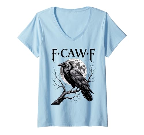 Damen Black Crow F-Caw-F Funny Gothic Bird Moon Adult Humor T-Shirt mit V-Ausschnitt Damen Black Crow F-Caw-F Funny Gothic Bird Moon Adult Humor T-Shirt mit V-Ausschnitt von Funny Black Crow Gothic Bird Moon Humor