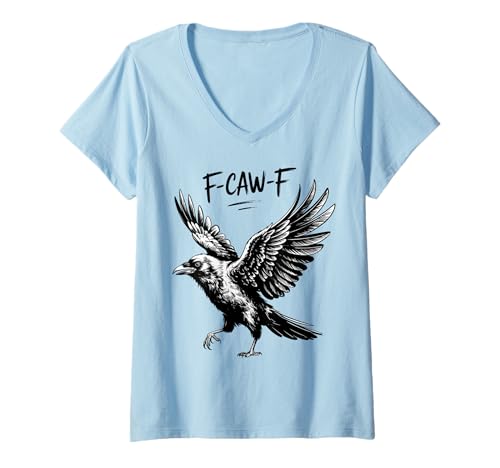 Damen Black Crow F-Caw-F Lustiger Gothic Bird Moon Humor für Erwachsene T-Shirt mit V-Ausschnitt Damen Black Crow F-Caw-F Lustiger Gothic Bird Moon Humor für Erwachsene T-Shirt mit V-Ausschnitt von Funny Black Crow Gothic Bird Moon Humor