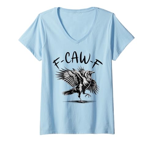 Damen Black Crow F-Caw-F Lustiger Gothic Bird Moon Humor für Erwachsene T-Shirt mit V-Ausschnitt Damen Black Crow F-Caw-F Lustiger Gothic Bird Moon Humor für Erwachsene T-Shirt mit V-Ausschnitt von Funny Black Crow Gothic Bird Moon Humor