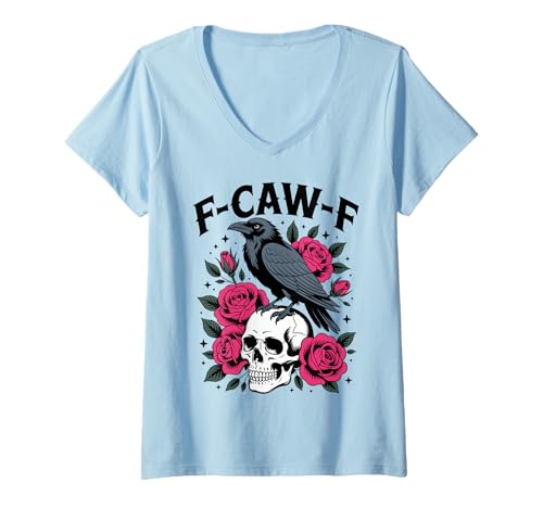 Damen Black Crow F-Caw-F Lustiger Gothic Bird Moon Humor für Erwachsene T-Shirt mit V-Ausschnitt Damen Black Crow F-Caw-F Lustiger Gothic Bird Moon Humor für Erwachsene T-Shirt mit V-Ausschnitt von Funny Black Crow Gothic Moon Bird Humor