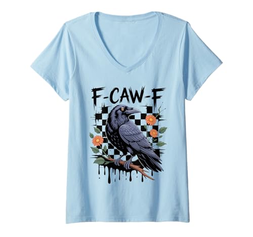Damen Black Crow F-Caw-F Lustiger Gothic Bird Moon Humor für Erwachsene T-Shirt mit V-Ausschnitt Damen Black Crow F-Caw-F Lustiger Gothic Bird Moon Humor für Erwachsene T-Shirt mit V-Ausschnitt von Funny Black Crow Gothic Moon Bird Humor