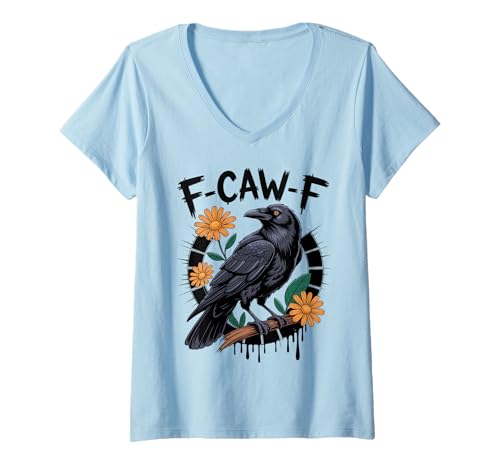 Damen Black Crow F-Caw-F Lustiger Gothic Bird Moon Humor für Erwachsene T-Shirt mit V-Ausschnitt Damen Black Crow F-Caw-F Lustiger Gothic Bird Moon Humor für Erwachsene T-Shirt mit V-Ausschnitt von Funny Black Crow Gothic Moon Bird Humor