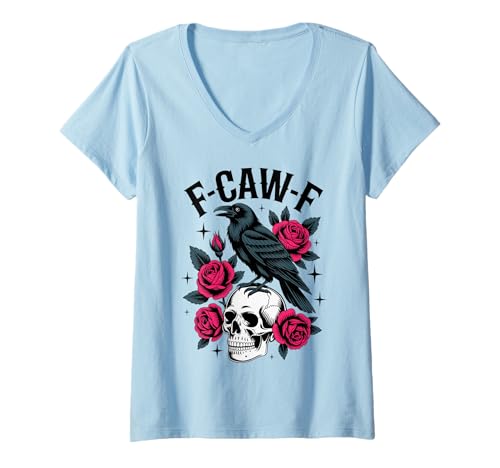 Damen Black Crow F-Caw-F Lustiger Gothic Bird Moon Humor für Erwachsene T-Shirt mit V-Ausschnitt Damen Black Crow F-Caw-F Lustiger Gothic Bird Moon Humor für Erwachsene T-Shirt mit V-Ausschnitt von Funny Black Crow Gothic Moon Bird Humor