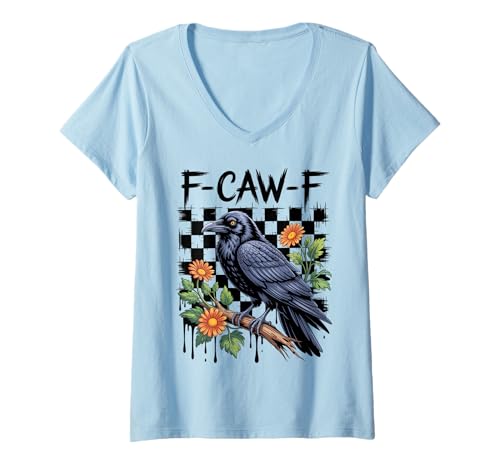 Damen Black Crow F-Caw-F Lustiger Gothic Bird Moon Humor für Erwachsene T-Shirt mit V-Ausschnitt Damen Black Crow F-Caw-F Lustiger Gothic Bird Moon Humor für Erwachsene T-Shirt mit V-Ausschnitt von Funny Black Crow Gothic Moon Bird Humor